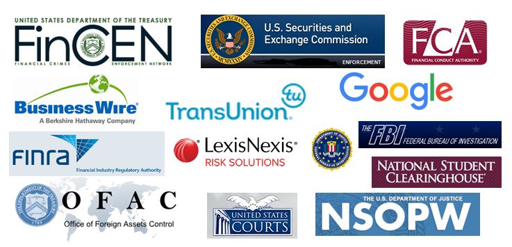 Examples of government, regulatory, court, education, media and identity research sources